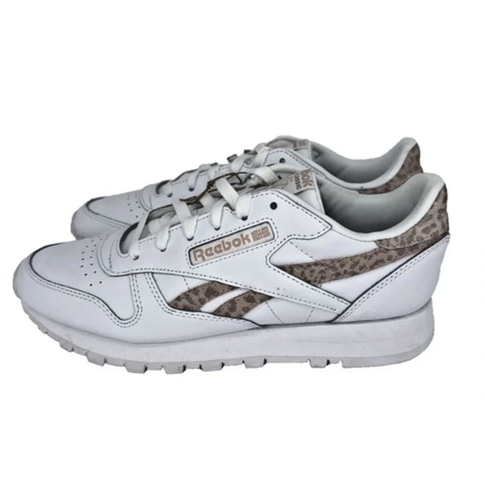 Reebok Classic Leather Womens White Cheetah Print Sneakers GY7173 Size‎ 9 NEW